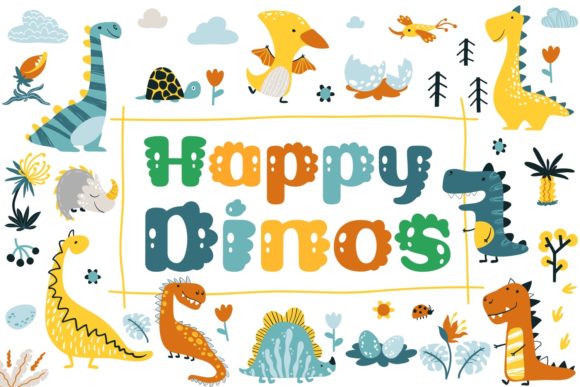 Happy Dinos: A Bold Display Font for Engaging Digital Campaigns